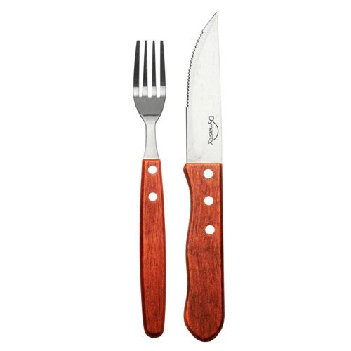 Jogo de 12 talheres p/ churrasco Outback aço inox e madeira