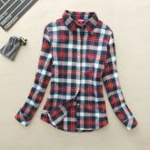 Blusa Feminino Outono Inverno Casual De Algodão Xadrez Estil