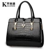 Kly ® 2015 novo e brilhante de couro de crocodilo patente padrão ombro bolsa portátil