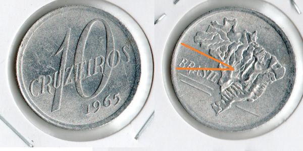 V284-3 - 10 cruzeiros 1965 - Òtimo estado (Com leve inclinação no reverso)