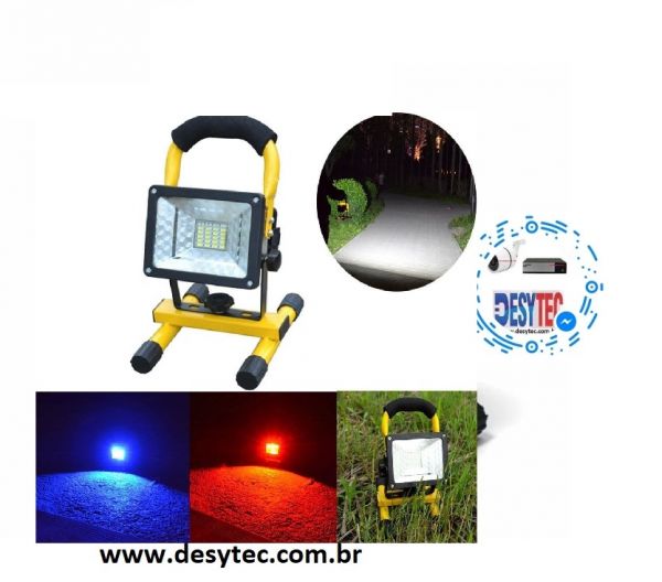 Refletor Led Portátil 30w Sinalizador Bateria Recarregável