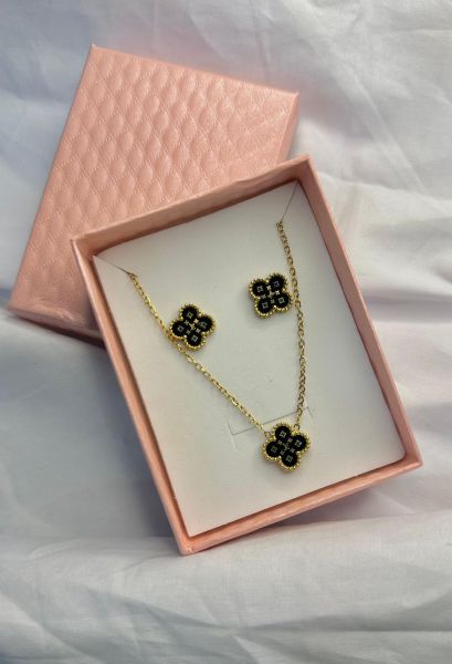 *kit brinco+colar trevo de aço inoxidável*