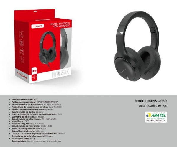 Fone De Ouvido Bluetooth 5.3 Som Premium TOMATE MHS-4030
