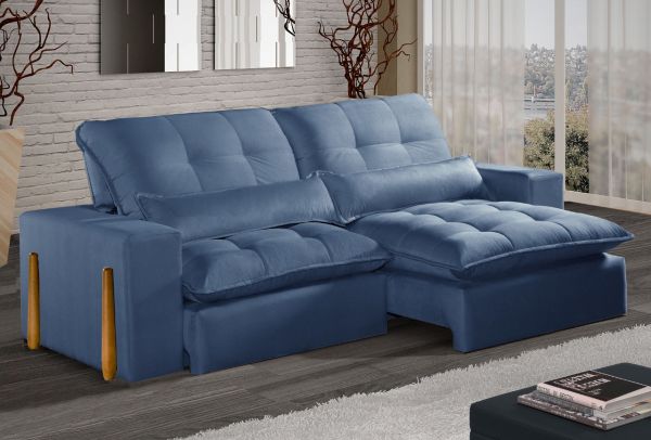 Estofado Retratil Reclinavel Itaoca.Fitipaldi 210 2x80 Veludo Inca Azul 24 Idealle
