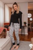 PIJAMA DE FRIO EM MODAL BLUSA LISA CALÇA ESTAMPADA  Ref.: 102031