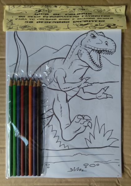 Kit Para Colorir Dinossauros com 50 Desenhos + Lápis de Cor