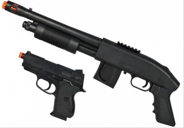 Kit Rifle Airsoft Spring Mossberg M950 + Pistola .45 6mm