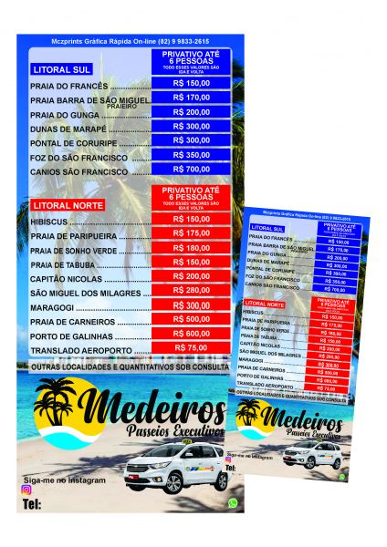 Passeios Executivos 9,5cm x 20cm