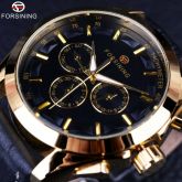 Relógio De Luxo Dourado Para Homens Elegantes Pulseira Couro
