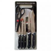 Conjunto 5 facas 1 tesoura e 1 Tabua cozinha utensílios
