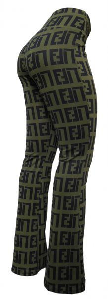 Calça feminina flare verde militar (*44) estampada, tecido suplex gramatura 360