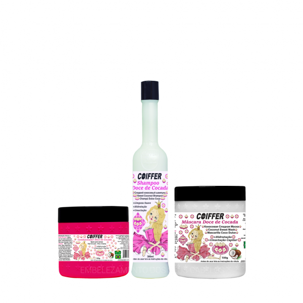 Kit Doce de Cocada Coiffer 3 passos Shampoo, másc. e cond.