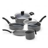 280613 Conjunto de Panelas Basic 5 Pecas Antiaderente comTampas de Vidro Cinza Alegrete
