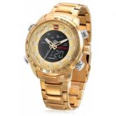 Relógio de Luxo NAVIFORCE estilo militar dourado, digital e analógico