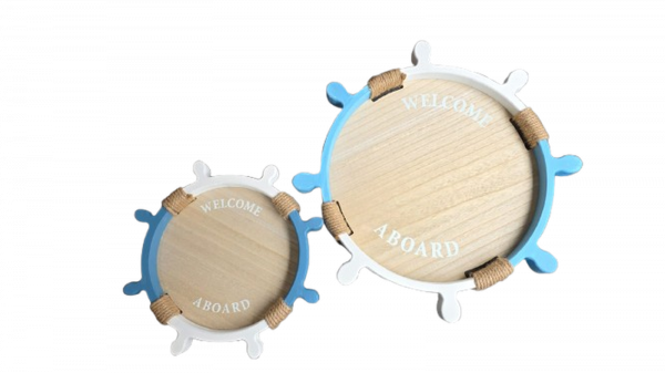 Enfeite Decorativo Bandeja em Formato de Timão de Madeira 2 Pçs