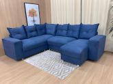 Conj Estofado 5070 Canto 7Lgs Chaise Veludo Azul 28 Diviminas