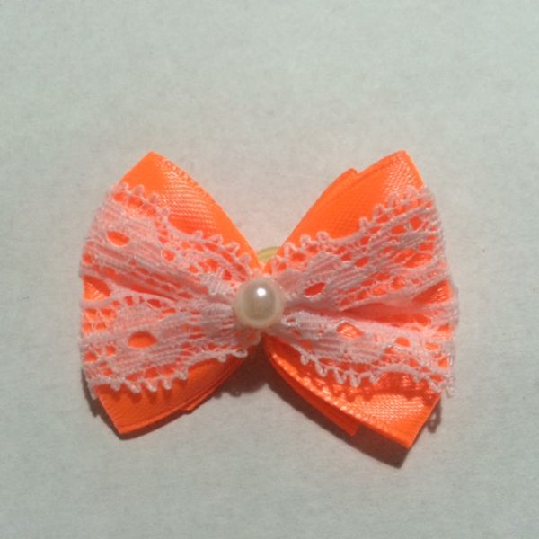 Laço Cetim Laranja Neon com Renda M