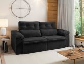 Estofado Retratil Carioca 2x1,00m Veludo Suede Preto 06 Diviminas