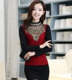 Blusa Feminina De Renda Casual De Luxo Manga Longa C/ Strass
