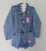 Macaquinho Jeans Infantil Manga Longa