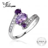 Jewelrypalace 925 0.9ct natural ametista prata esterlina 3 pedra anel de aniversário anel declaração