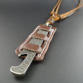 Colar Vintage Clássico (Pendente quadrado) de couro de café (café) (1 Pc) #01009283