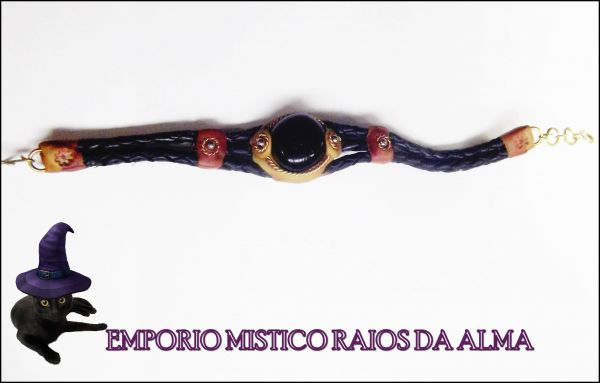 PULSEIRA MISTICA  COM PEDRA PRETA ESVERDEADA