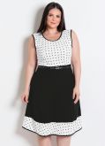 Vestido Preto e Poá com Recortes - Plus Size