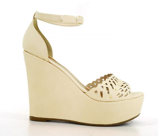 Sandália Anabela Feminina Plataforma Doma Shoes Creme