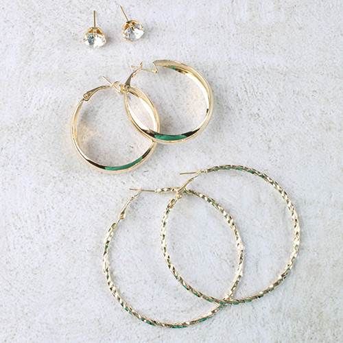 Hoops e strass Brinco Set (3 Par)