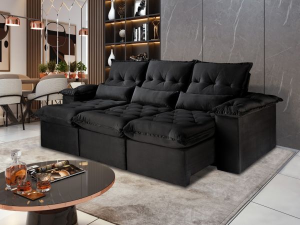 Estofado Retr Recl Ouro Preto 260 3x70 Preto Inca 13 Idealle