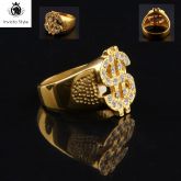 Estilo Anel de Aço Inoxidável Banhado A Ouro