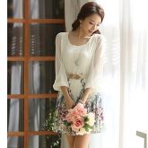 impressão 3/4 manga vestido de chiffon coreano das mulheres #01250893