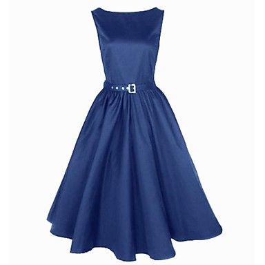 barco pescoço mangas rockabilly do vintage balanço Audrey vestido retro das mulheres #01108125