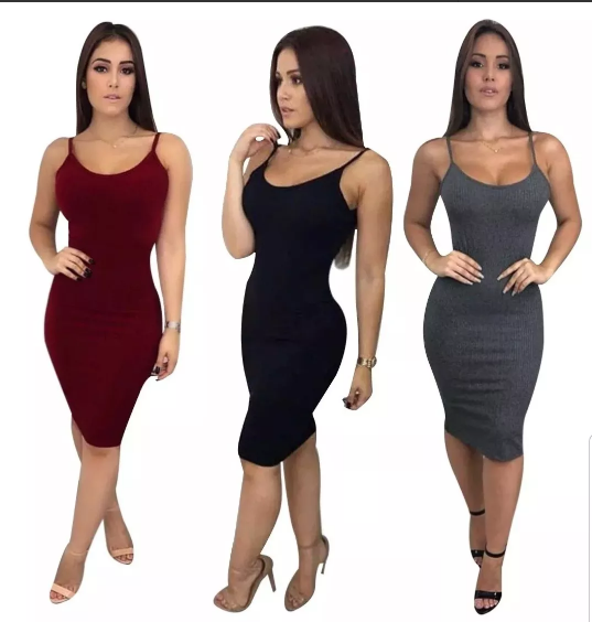 Vestido Alça Midi  Canelado Justo Tubinho Moda Instagram