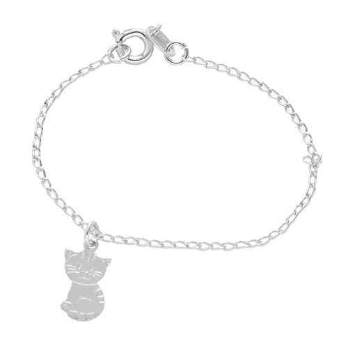 Pulseira infantil folheada a prata com pingente em forma de gato - P573P