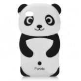 Estojo em Silicone Estilo Panda Engraçado para iPhone 4 / 4S – Branco + Preto