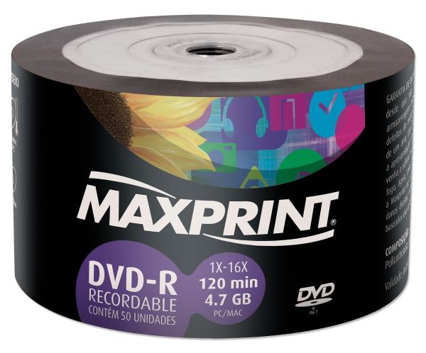 DVD-R Maxprint com logo 16X 120 min, 4.7 GB - 50 Unidades