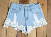 Shorts Jeans Rasgado Renda (Importado)