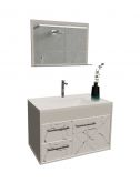 Conjunto Procion com Pia e Espelho 1P2G Branco.Marmorizado Branco Cerocha