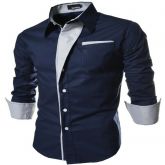 Grande venda! 2015 nova moda tarja homens de algodão Slim Fit de manga comprida Casual masculino cam