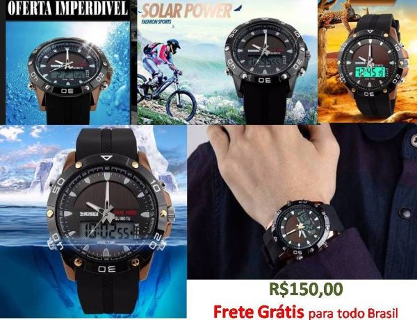 Relógio Skmei 1064 Solar Dual time Power Military LED Sports Watch