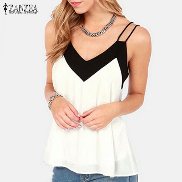 Blusa Solta Sem Manga Em V (Importado)