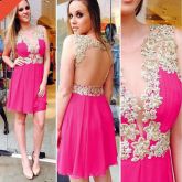 Mulheres Sexy Backless noite de festa vestido de baile Coquetel Baile Mini Vestido Curto 12 14