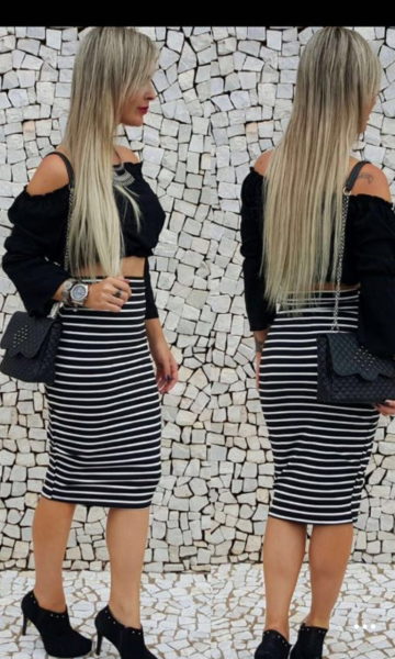 ♡ Conjunto de croped e saia ponto Roma
