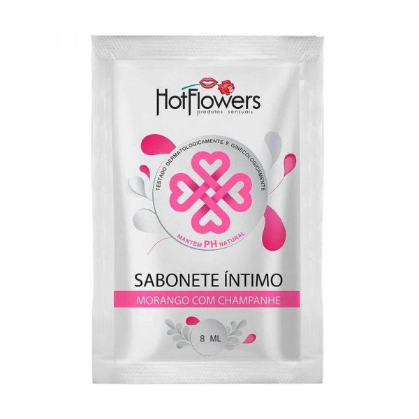 SABONETE ÍNTIMO MORANGO COM CHAMPANHE SACHÊ 8ML HOT FLOWERS