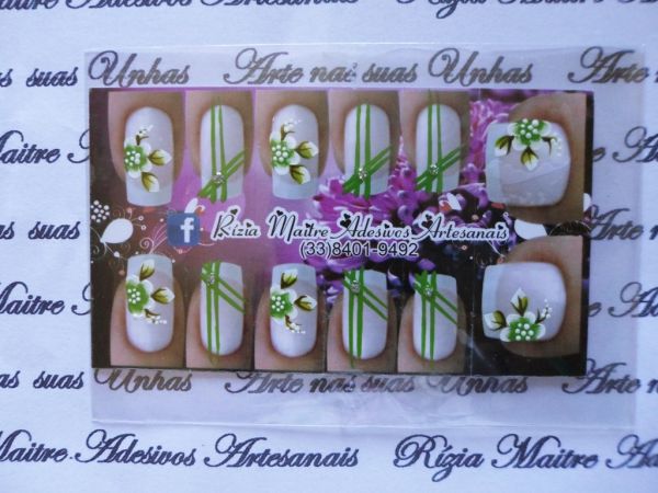 Adesivo para Unha - Flor Verde Brilho