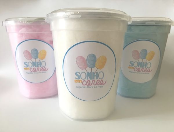 20 Potes Grandes Personalizados de Algodão Doce (com brinde) - 600ml/35g