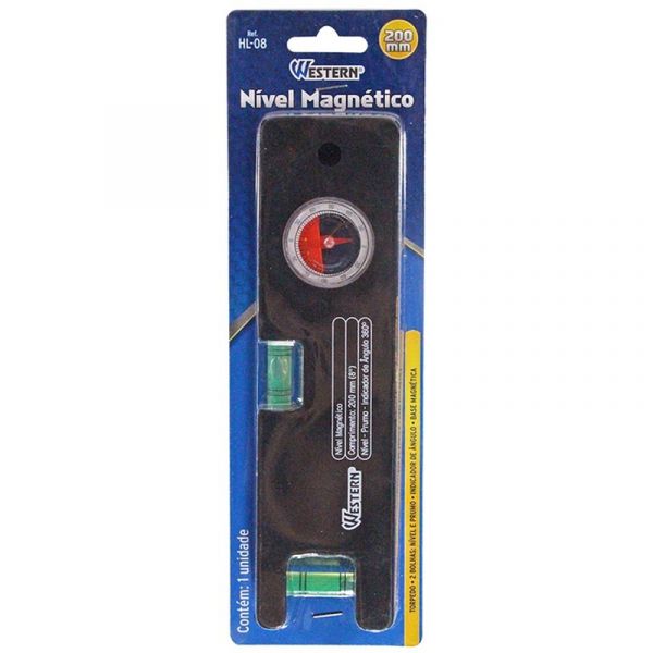 Nível Magnético 2 Bolhas 200mm 8 Pol Preto