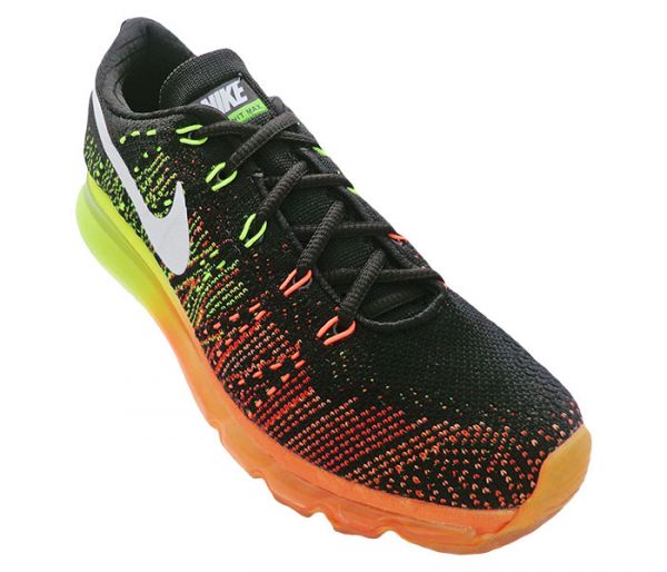 Tênis Nike Flyknit Air Max Preto e Verde e Laranja